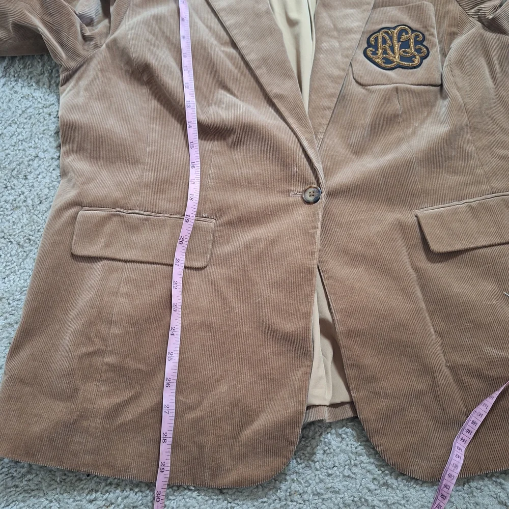 Lauren Ralph Lauren Corduroy Blazer Tan Bullion Crest Patch Sport Coat Size 18W - Picture 6 of 7